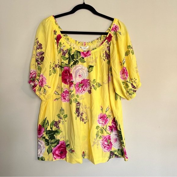 Matilda Jane In Town Peasant Puff Sleeve Blouse - Yellow Floral - Size L - NWT - Picture 2 of 4
